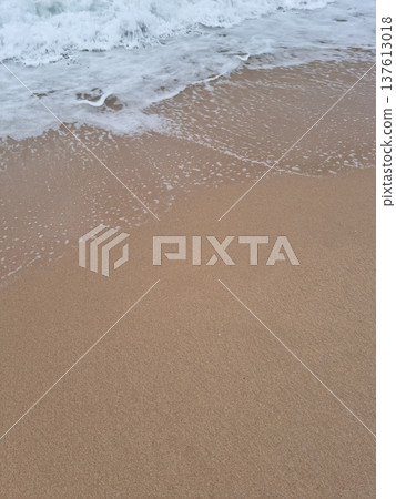 It is a beach with waves crashing in 137613018