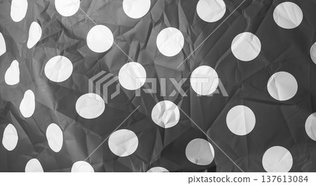 Gray polka dot paper texture background. White circle pattern on dark crumpled surface. Retro decorative backdrop concept.. Gray polka dot paper texture background. White circle pattern on dark crumpled surface. Retro decorative backdrop concept.. 137613084