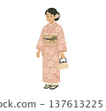 A woman wearing a pink floral kimono 137613225