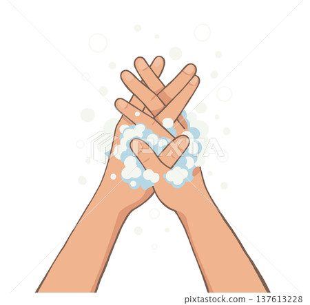 用肥皂和泡泡洗手 137613228