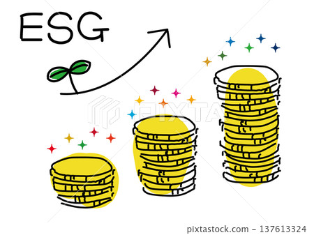 ESG形象、不斷增加的硬幣數量和閃亮的SDG色彩 137613324