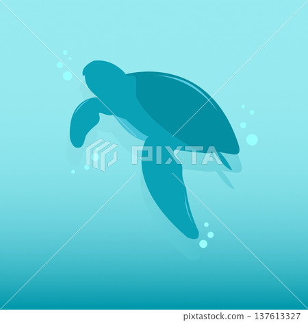 Sea Turtle Silhouette Swimming Underwater Sea Turtle Silhouette Swimming Underwater 137613327