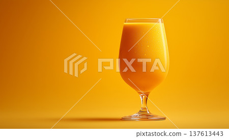 Minimalist Mango Lassi in Glass on Orange Background 137613443