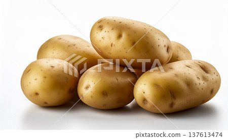 Potatoes on a white background | Multiple root vegetable ingredients lined up Potatoes on a white background | Multiple root vegetable ingredients lined up 137613474