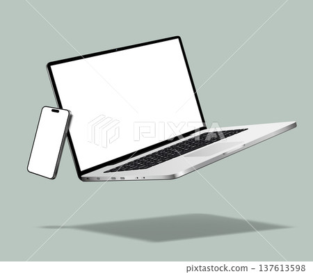Realistic levitation laptop computer and smartphone Realistic levitation laptop computer and smartphone 137613598