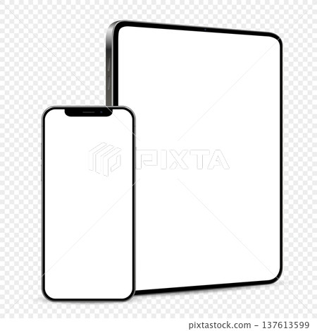 Tablet and smartphone mockup with blank screen isolated on transparent background 137613599