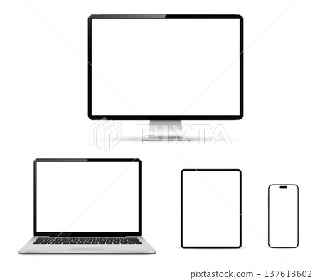 Blank screen computer, laptop, tablet, smartphone mockup. Set technology devices. Blank screen computer, laptop, tablet, smartphone mockup. Set technology devices. 137613602
