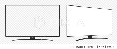 TV flat screen mockup. Front and side view with white and empty screen on transparent background. TV flat screen mockup. Front and side view with white and empty screen on transparent background. 137613608