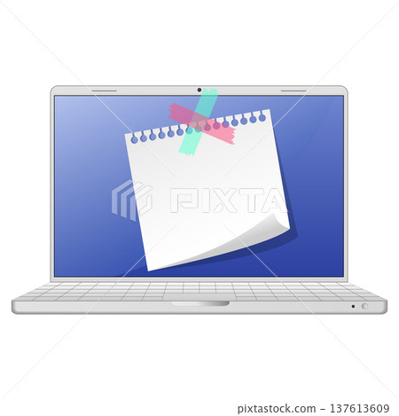 A laptop with a sticky note stuck to the screen A laptop with a sticky note stuck to the screen 137613609