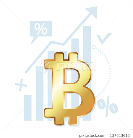 Golden Bitcoin symbol against the backdrop of a market growth chart Golden Bitcoin symbol against the backdrop of a market growth chart 137613613