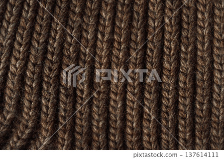 Brown ribbed knit texture background, cozy knitted fabric close up 137614111