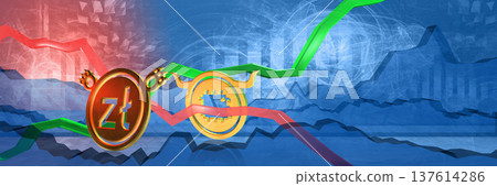 chip price surge in zloty. expensive computer hardware in poland. 3D illustration of semiconductor stock market trend due to ai technology demand. financial data background for RAMpocalypse 137614286