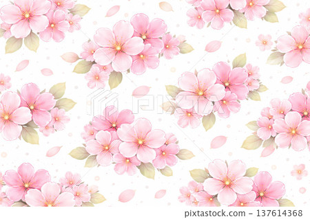 Cherry Blossom Series: A rhythmic pattern of large cherry blossoms dancing diagonally 137614368