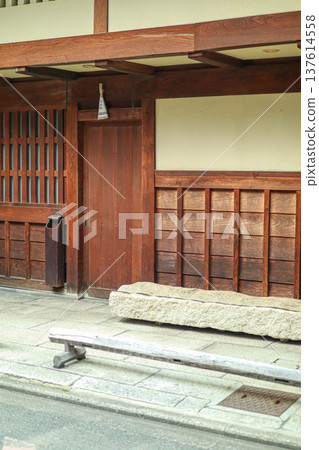 Traditional machiya wooden entrance and lattice door Traditional machiya wooden entrance and lattice door 137614558