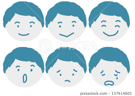 簡單的男性面部表情圖示集(藍色) 簡單的男性面部表情圖示集(藍色) 137614605