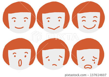 簡單的女性臉部表情圖示集（橘色） 137614607