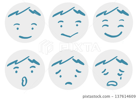 簡單的男性面部表情圖示集(藍色) 簡單的男性面部表情圖示集(藍色) 137614609