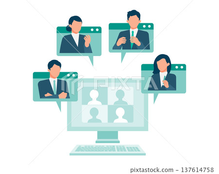 男男女女在電腦顯示器上透過視訊會議交談 137614758