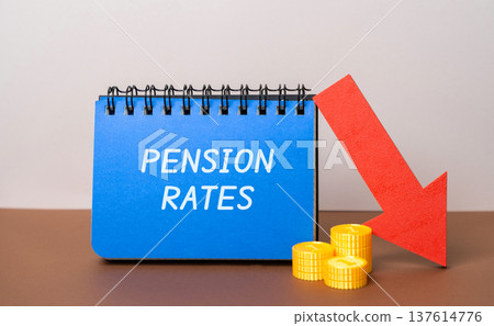 Pension rates decline concept. Decrease in retirement payouts or benefits over time. Representing financial planning, retirement concerns, economic trends, and income reduction for retirees. Pension rates decline concept. Decrease in retirement payouts or benefits over time. Representing financial planning, retirement concerns, economic trends, and income reduction for retirees. 137614776
