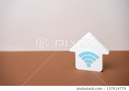 Home Wi-Fi. House internet connection. Concept for digital disruption, remote work from home. IT support, telecommunications. Modern technologies concept 137614779