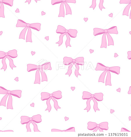 Seamless pattern coquette bow pink. Background Bows and ribbons for hair decoration, celebration party items, gift packaging, present cards and luxury wrap pack. 137615031