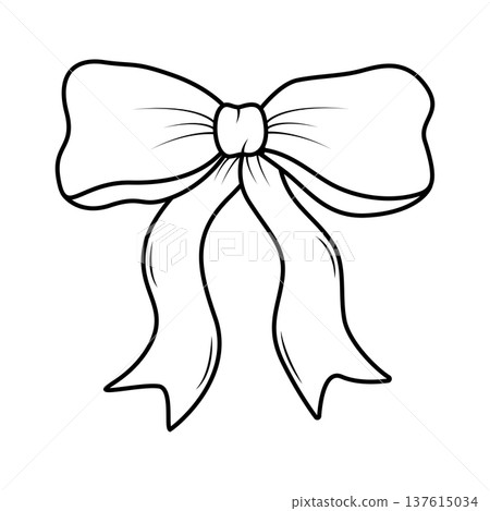 Tied bow with ribbon vector illustration. Cartoon bow doodle style, outline sketch. Isolated on white. 137615034