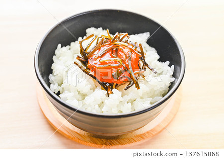 Salted egg yolk pickled in koji on rice Salted egg yolk pickled in koji on rice 137615068