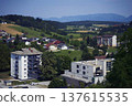Panoramic view of the town of Sentjur in Slovenia with mountains in the background 137615535