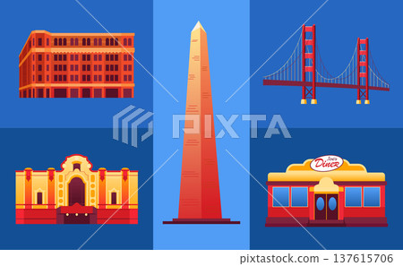 American Landmarks - Colorful Flat Design Illustration American Landmarks - Colorful Flat Design Illustration 137615706