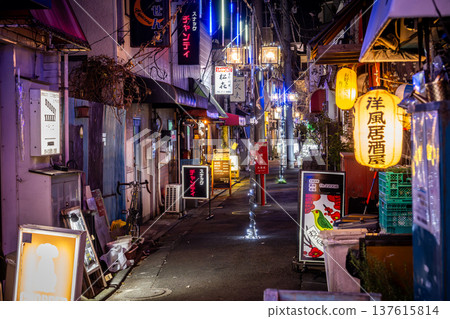 JR大森站及山王小路餐飲區（地獄谷）的夜景，以及充滿昭和時代復古氣息的小巷和招牌。 137615814