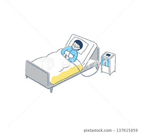 Woman using an oxygen concentrator in bed 137615859