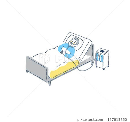 Senior man using oxygen concentrator in bed Senior man using oxygen concentrator in bed 137615860