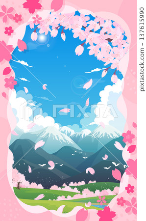 櫻花樹和盛開櫻花的春日景色 1_豎版 櫻花樹和盛開櫻花的春日景色 1_豎版 137615990