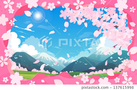 櫻花樹和盛開櫻花的春日景色 4_horizontal 137615998