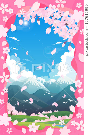 Spring scenery of cherry blossom trees and pop cherry blossom frame 4_Vertical Spring scenery of cherry blossom trees and pop cherry blossom frame 4_Vertical 137615999