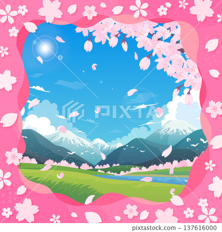 Spring scenery of cherry blossom trees and pop cherry blossom frame 4_square 137616000