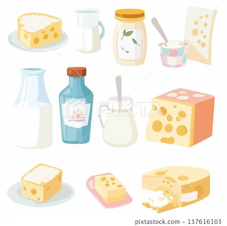 vector set of cheese and milk products 137616103