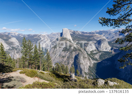 Scenic summer landscape in Yosemite National Park with mountains, forest, and sky Scenic summer landscape in Yosemite National Park with mountains, forest, and sky 137616135