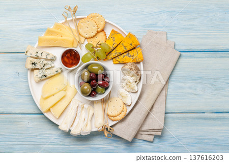 Cheese board with olives and honey Cheese board with olives and honey 137616203