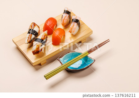 Sushi set on plate 137616211
