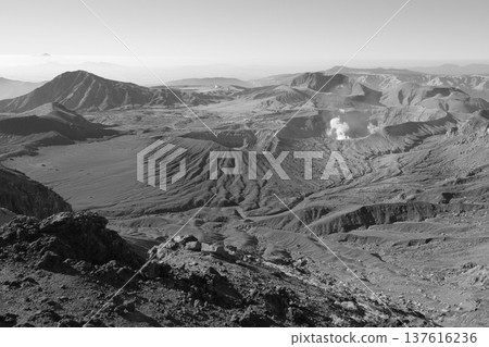 Volcanic terrain overlooking the Aso crater 137616236