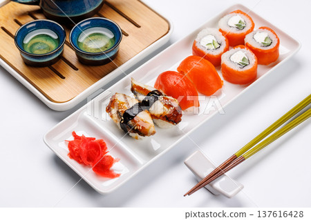 Sushi set with tea and small teapot 137616428