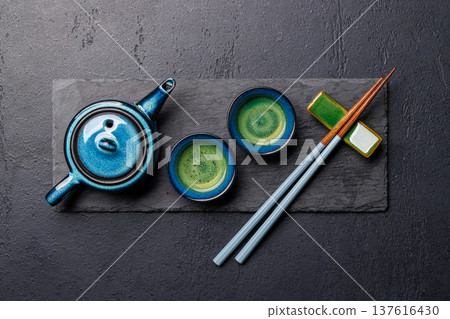 Asian tea ceremony set with teapot and cups Asian tea ceremony set with teapot and cups 137616430