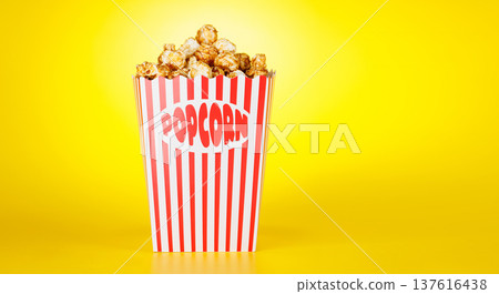 Popcorn bucket on bright yellow background Popcorn bucket on bright yellow background 137616438