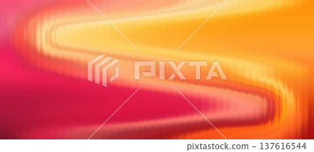 Abstract glowing glass ripple waves with vibrant orange pink gradient background and radiant light streaks. 137616544