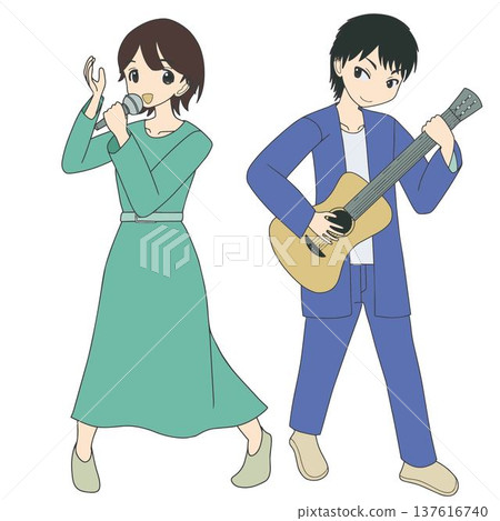 Vocalist and guitarist duo illustration music unit 137616740