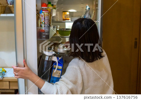 家庭主婦打開冰箱 家庭主婦打開冰箱 137616756
