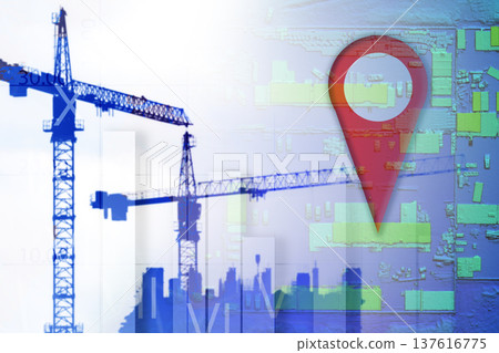 Construction location map on the background of a modern building construction 137616775