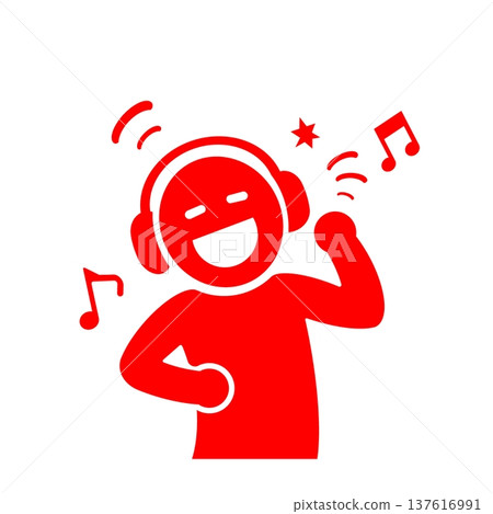 戴著耳機欣賞音樂的人的象形圖(紅色) 戴著耳機欣賞音樂的人的象形圖(紅色) 137616991