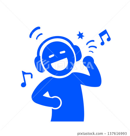 戴著耳機欣賞音樂的人的象形圖(藍色) 戴著耳機欣賞音樂的人的象形圖(藍色) 137616993